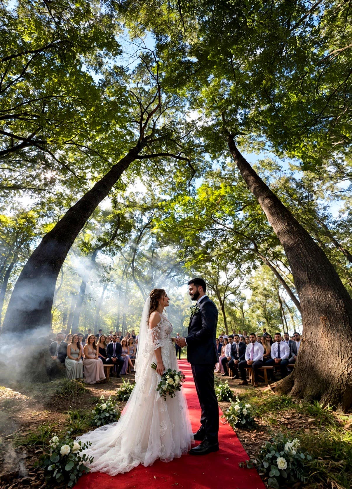 Concept rendering of an intimate ceremony beneath two monumental trees